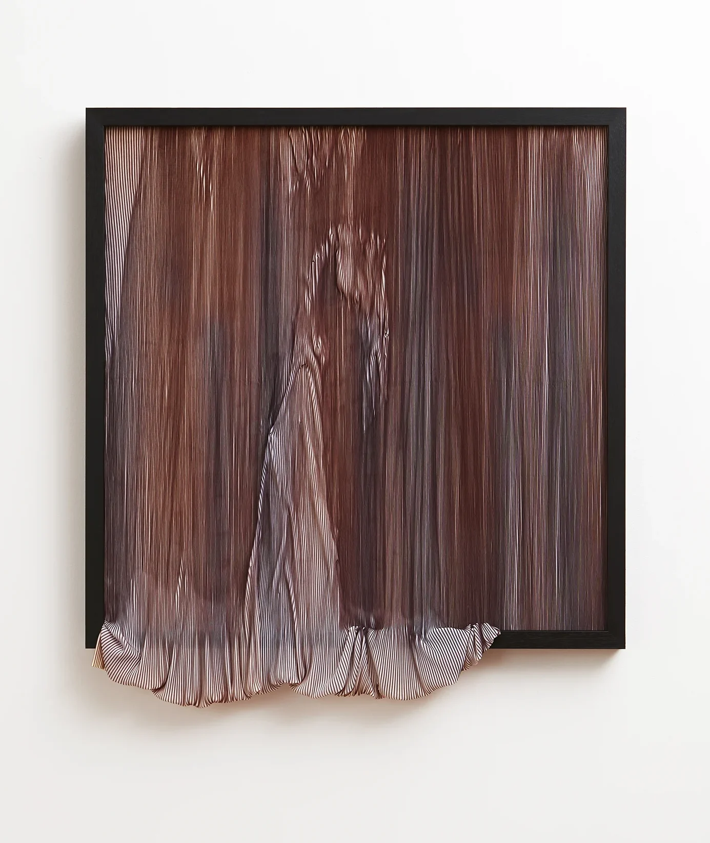 Stevie-Fieldsend_hereafter-xxii_2018_paper-pleated-polyester-textile-on-canvas-Tasmanian-Oak_115-x-105-x-4cm.-Photograph-by-Zan-Wimberley-2